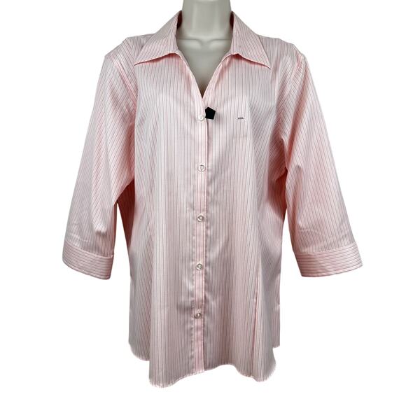 NEW Eddie Bauer Blouse Top Striped Button Up Wrinkle Resistant Pink Women's XXL - Picture 1 of 16